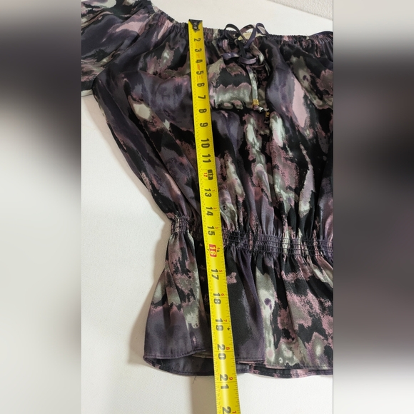 MICHAEL KORS Chic Women's Off The Shoulder Peplum Top Abstract Watercolor Sz S - Picture 11 of 13